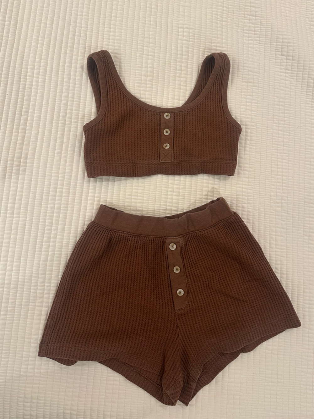 Old Navy Brown Waffle Knit Tank Bralette & Shorts Lounge Set
